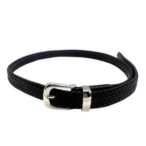 MARKSTAN Black Bonded Leather Braided Belt Silver Buckle Men Sz Small Adjustable